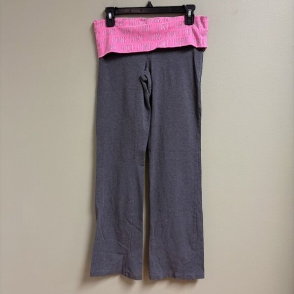 Victorias Secret LOVE PINK Flare Foldover Yoga Pants Y2K Size M Bling Spellout - Picture 2 of 12